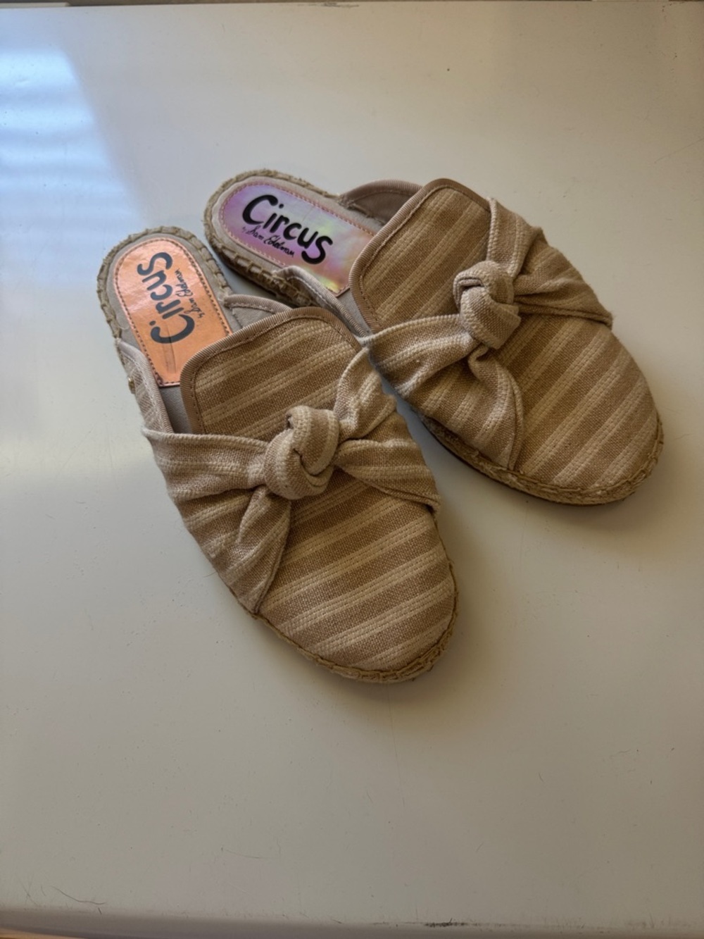 Circus by Sam Edelman Beige Striped Knot Espadrille Slip-Ons